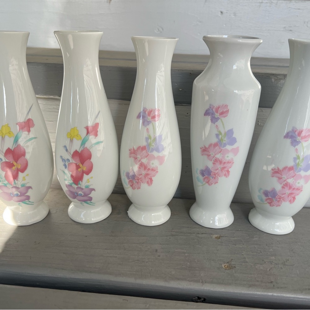 Floral White Ceramic Vases Set small